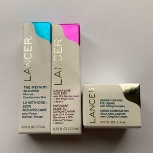 Lancer skincare trio sample set gravity eye cream, caviar acid peel, method